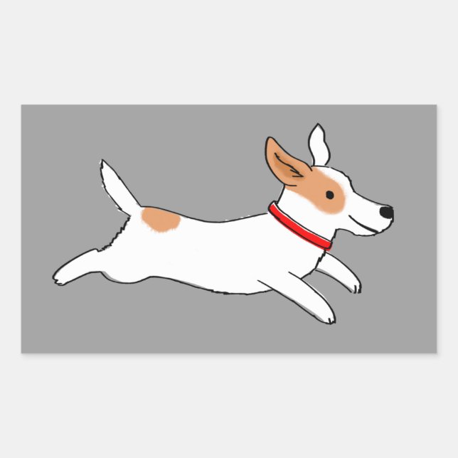 Cute Dog - Happy Running Jack Russell Terrier Rectangular Sticker (Front)
