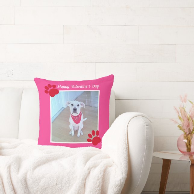 Cute Dog Happy Valentines Day Red Paws 1 Photo Cushion (Couch)