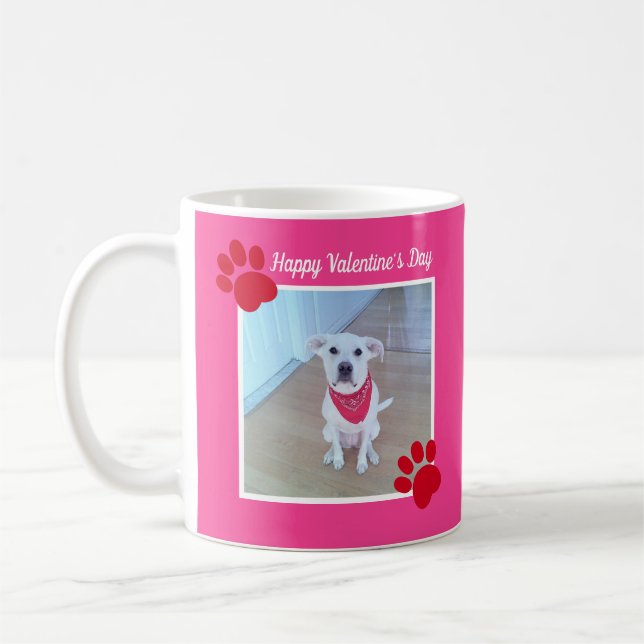 Cute Dog Happy Valentines Day Red Paws 2 Photo Coffee Mug (Left)