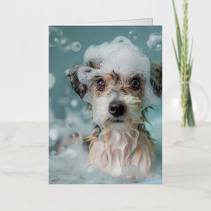 Cute dog having a bubble path foil greeting card