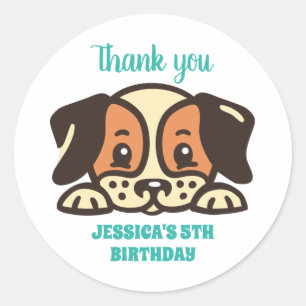 Cute Dog Head Puppy Cartoon Kids Birthday Party Classic Round Sticker