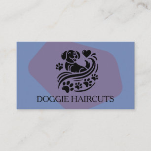 Cute Dog Heart Paws Logo Groomer Business Card
