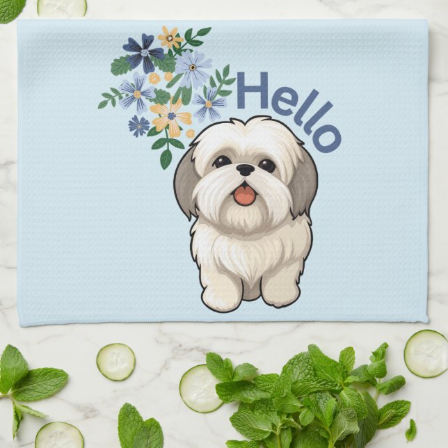 Cute Dog Hello Tea Towel (Folded)