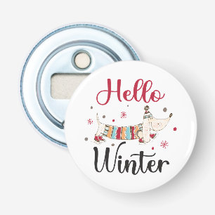 Cute Dog Hello Winter  Bottle Opener