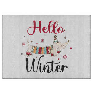 Cute Dog Hello Winter Cutting Board