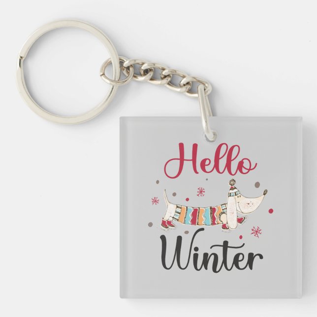 Cute Dog Hello Winter  Key Ring (Front)