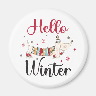 Cute Dog Hello Winter Magnet