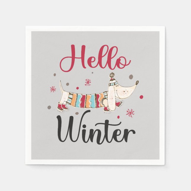 Cute Dog Hello Winter  Napkin (Front)