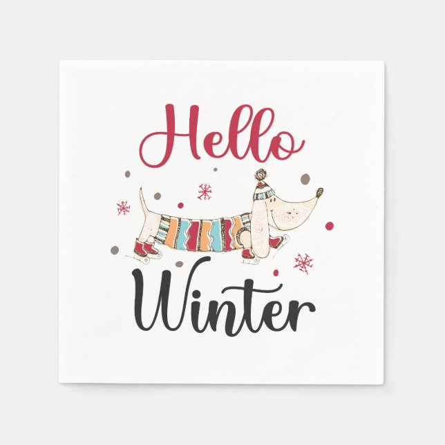 Cute Dog Hello Winter  Napkin (Front)