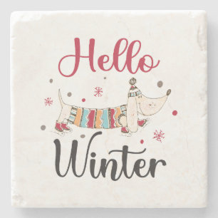 Cute Dog Hello Winter Stone Coaster