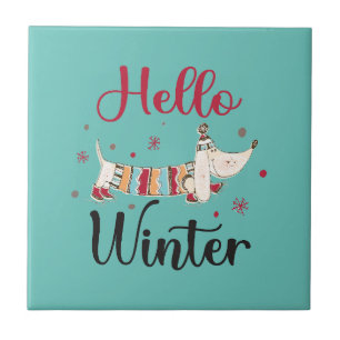 Cute Dog Hello Winter Tile