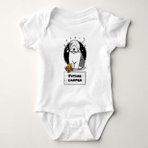 Cute Dog Hiker Camper Old English Sheepdog Grey 1 Baby Bodysuit