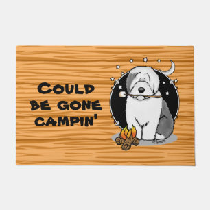 Cute Dog Hiker Camper Old English Sheepdog Grey 1 Doormat