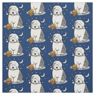 Cute Dog Hiker Camper Old English Sheepdog Grey 1 Fabric