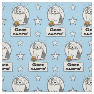 Cute Dog Hiker Camper Old English Sheepdog Grey 1 Fabric