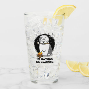 Cute Dog Hiker Camper Old English Sheepdog Grey 1 Glass