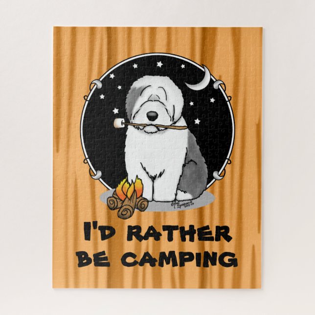 Cute Dog Hiker Camper Old English Sheepdog Grey 1 Jigsaw Puzzle (Vertical)
