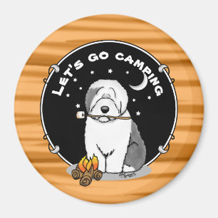 Cute Dog Hiker Camper Old English Sheepdog Grey 1 Magnet