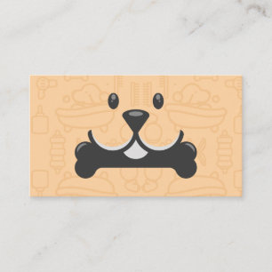 Cute Dog Holding Bone Logo Groomers Business Card