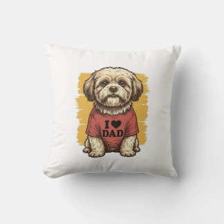 Cute Dog I Love Dad Vintage Engraving Vector Desig Cushion