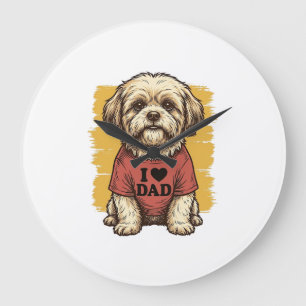 Cute Dog I Love Dad Vintage Engraving Vector Desig Large Clock
