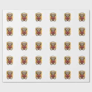 Cute Dog I Love Dad Vintage Engraving Vector Desig Wrapping Paper