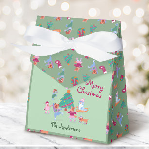 Cute Dog Ice Skating Pistachio Green Christmas Favour Box