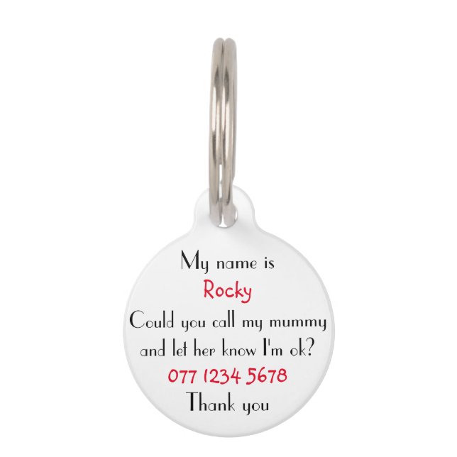 Cute dog ID tag with contact details (Back)
