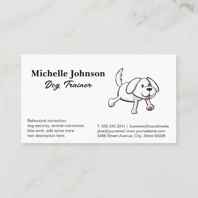Cute Dog Illustration | Animal Trainer Services Business Card (Front)