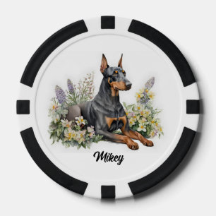 Cute Dog Illustration - Doberman - Poker Chips