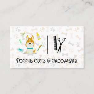 Cute Dog Illustration   Grooming Tools andScissors Business Card