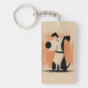 Cute Dog Illustration – Minimal Cartoon Dog Art Key Ring