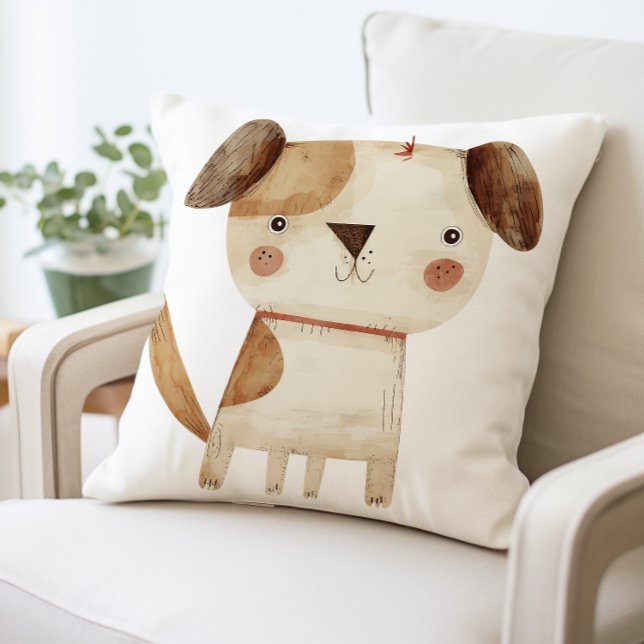 Cute Dog Illustration Pillow, Adorable Puppy Cushion (Creator Uploaded)