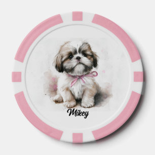Cute Dog Illustration - Shih Tzu Poker Chips