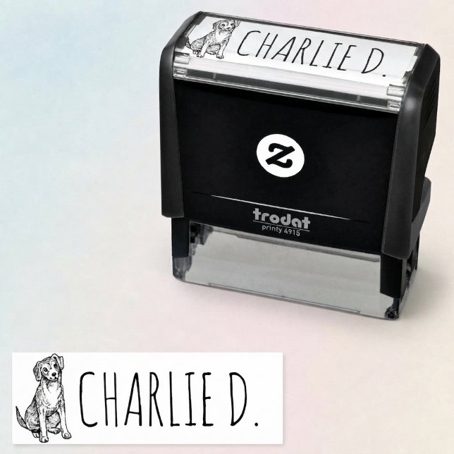 Cute Dog Illustration with Custom Name Self-inking Stamp (Cute dog custom name self inking stamp.)