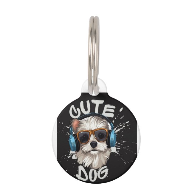 CUTE DOG IMAGE DISIGN IN Round Pet Tag (Front)