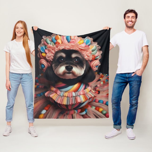 Cute dog in a beaded dress fleece blanket (In Situ)