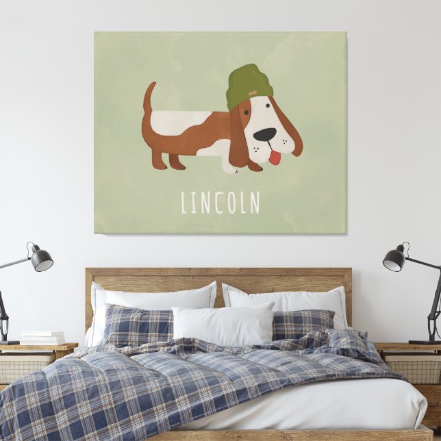 Cute Dog in a Beanie/Cap customized Canvas Print (Insitu(Bedroom))