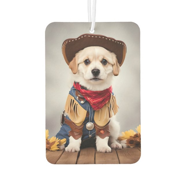 Cute dog in a cowboy costume car air freshener (Back)