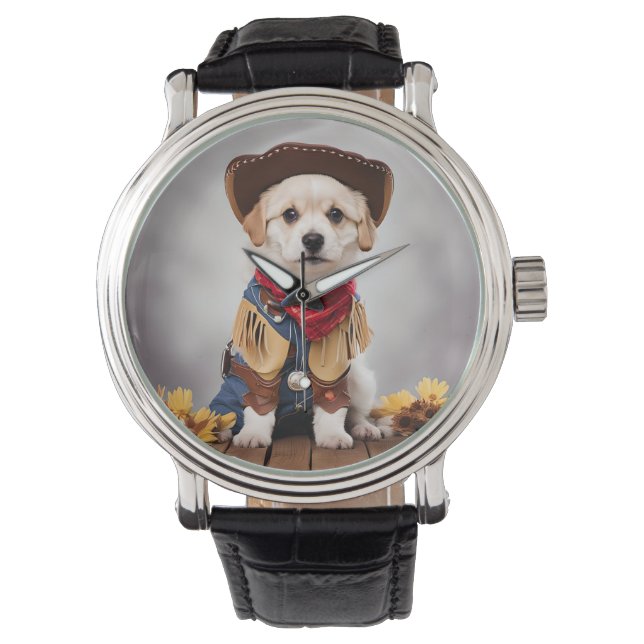 Cute dog in a cowboy costume watch (Front)