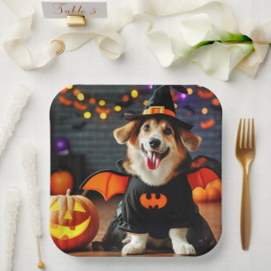 Cute dog in a Halloween costume Paper Plate