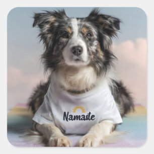 Cute Dog in a "Namaste" T-Shirt on a Yoga Mat Square Sticker