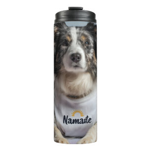 Cute Dog in a "Namaste" T-Shirt on a Yoga Mat Thermal Tumbler