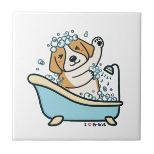 Cute Dog in a Shower Illustration Tile