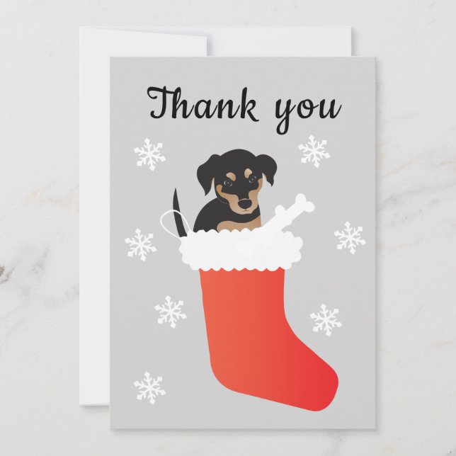 Cute Dog In A Stocking Snowflakes Thank You Card (Front)