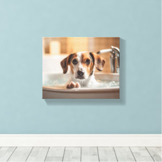 Cute Dog in Bathtub Perfect for Bathroom Canvas Print