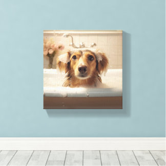 Cute Dog in Bathtub Perfect for Bathroom Canvas Print
