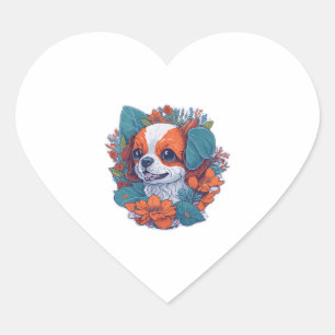 Cute Dog in Flowers Flowers Dog Puppy Floral Heart Sticker