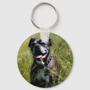 Cute dog in grass key ring