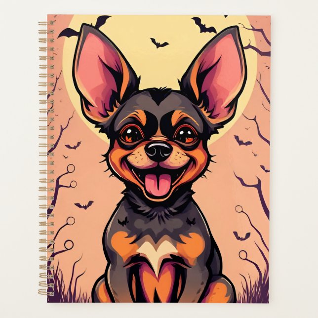 Cute Dog in Halloween Scene With Pumpkins Planner (Front)